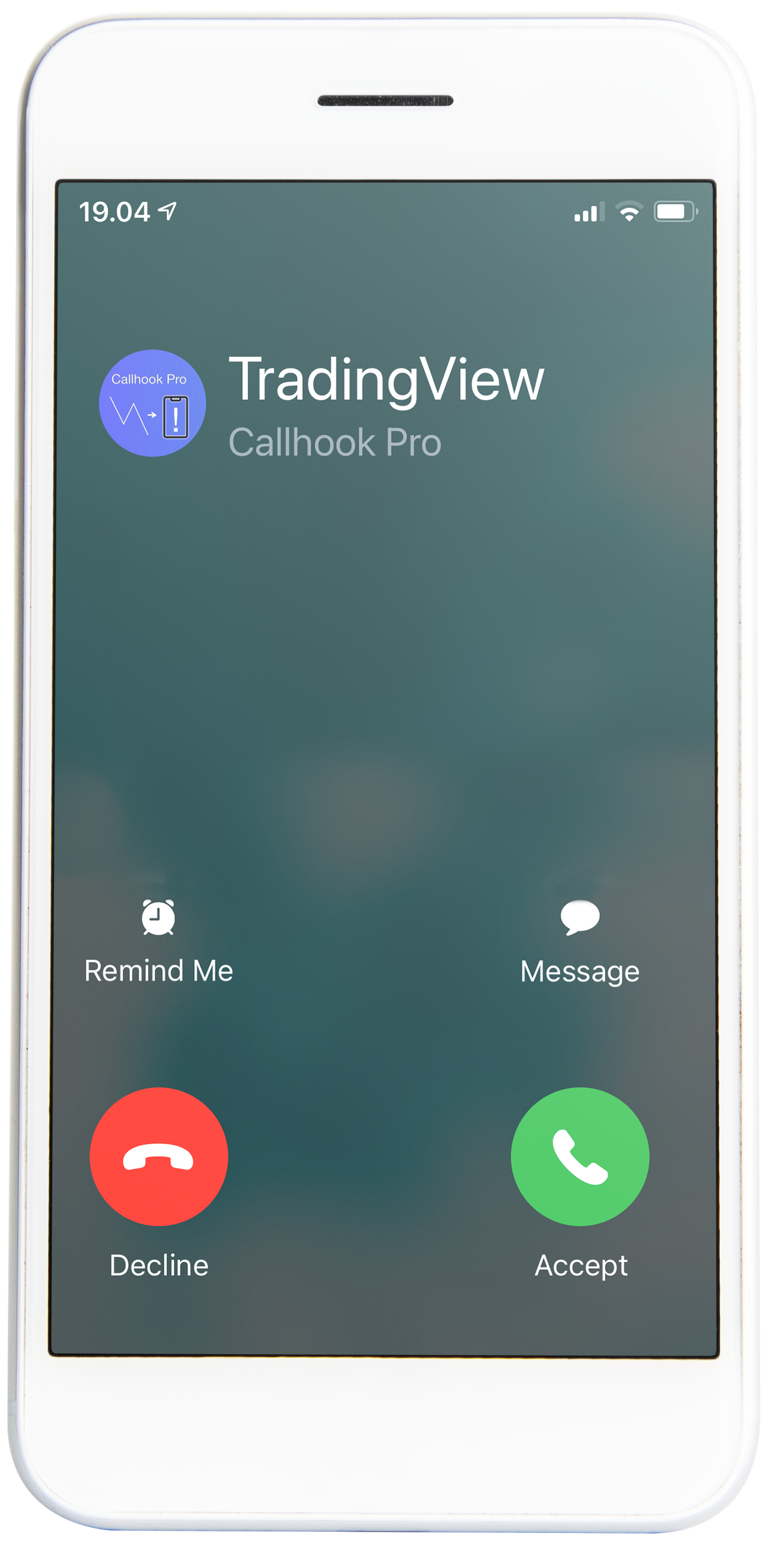 Callhook Pro incoming-call mockup on a phone